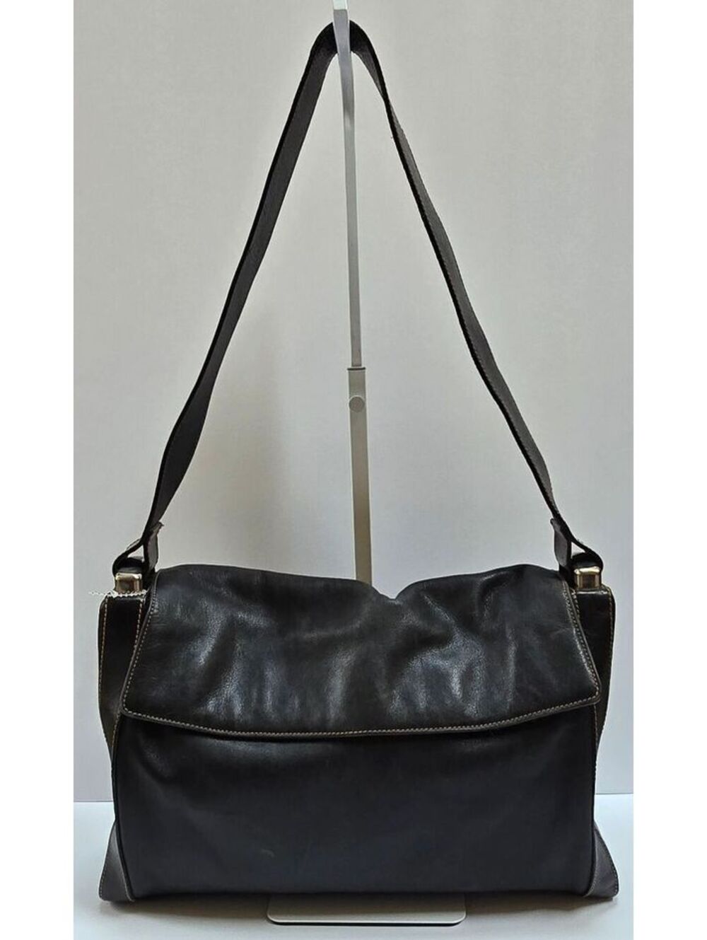 Plinio Visona Genuine Leather Black Messenger Shoulder Bag Made in Italy